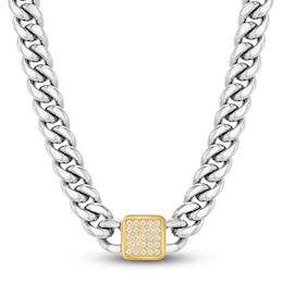 Men's Diamond Cushion-Shaped Pendant Curb Chain Necklace 1/2 ct tw Stainless Steel & Yellow Ion Plating 20&quot;