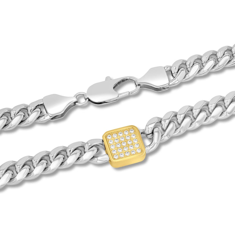 Men's Diamond Cushion-Shaped Pendant Curb Chain Necklace 1/2 ct tw Stainless Steel & Yellow Ion Plating 20"