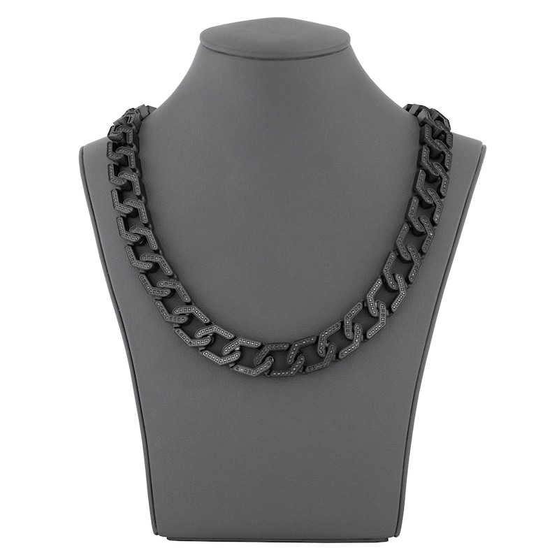 Main Image 5 of Men's Black Diamond Link Necklace 4 ct tw Black Ion-Plated Stainless Steel 20&quot;