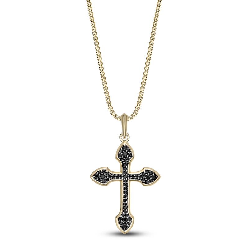 Men's Black Onyx Cross Necklace Yellow Ion-Plated Stainless Steel 24"