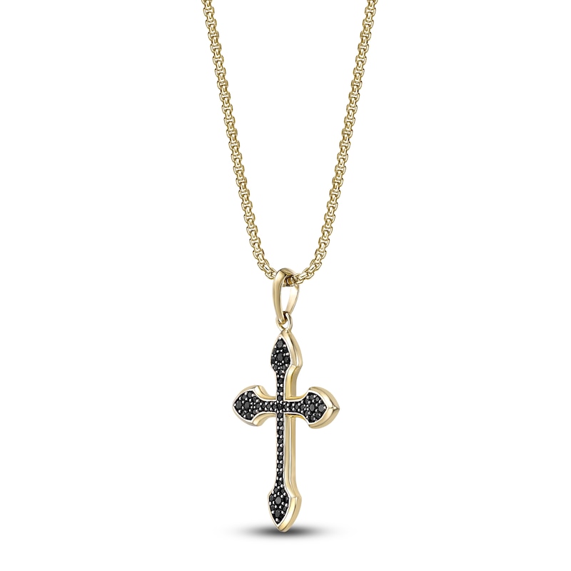 Men's Black Onyx Cross Necklace Yellow Ion-Plated Stainless Steel 24"