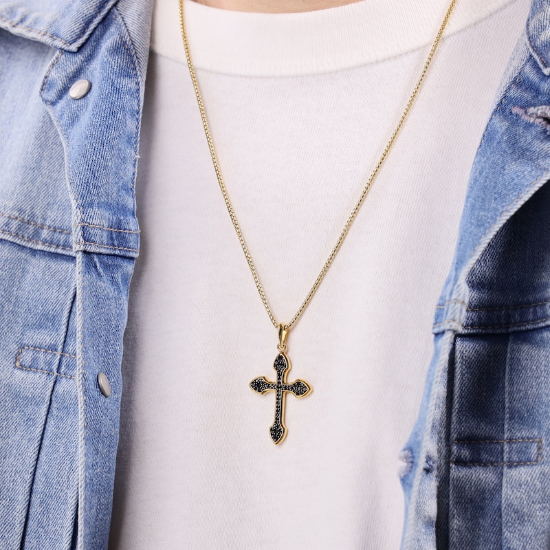 Men's Black Onyx Cross Necklace Yellow Ion-Plated Stainless Steel 24"