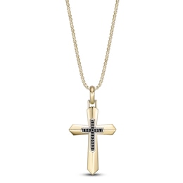 Men's Black Diamond Cross Necklace 1/6 ct tw 14K Yellow Gold-Plated Sterling Silver 24&quot;