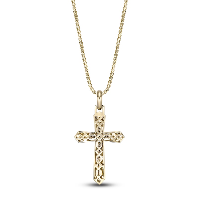 Main Image 3 of Men's Black Diamond Cross Necklace 1/6 ct tw 14K Yellow Gold-Plated Sterling Silver 24&quot;