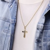 Thumbnail Image 6 of Men's Black Diamond Cross Necklace 1/6 ct tw 14K Yellow Gold-Plated Sterling Silver 24&quot;