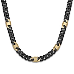 Men's Cuban Curb Chain Necklace Black & Yellow Ion-Plated Stainless Steel 24&quot;