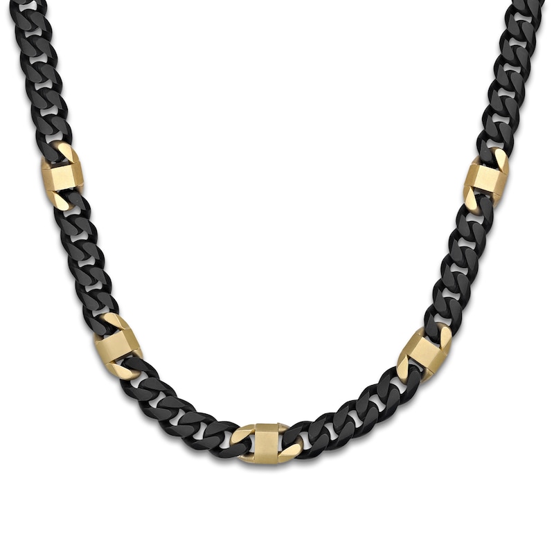 Men's Cuban Curb Chain Necklace Black & Yellow Ion-Plated Stainless Steel 24"