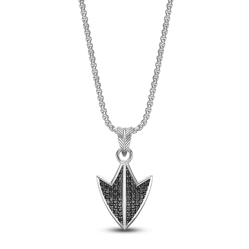 Main Image 1 of Men's Natural Black Spinel Arrowhead Necklace Sterling Silver 24&quot;