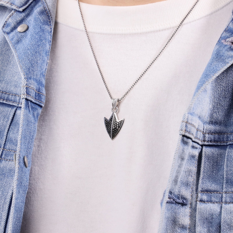 Main Image 6 of Men's Natural Black Spinel Arrowhead Necklace Sterling Silver 24&quot;