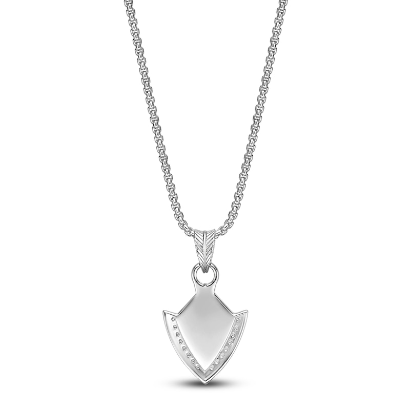 Main Image 3 of Men's Natural Mother-of-Pearl & White Lab-Created Sapphire Arrowhead Necklace Sterling Silver 24"