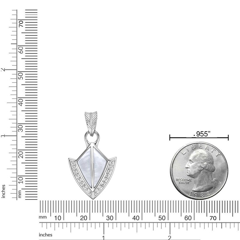 Main Image 5 of Men's Natural Mother-of-Pearl & White Lab-Created Sapphire Arrowhead Necklace Sterling Silver 24"