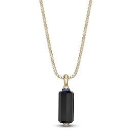 Men's Natural Black Onyx & Blue Lab-Created Sapphire Necklace Yellow Ion-Plated Sterling Silver 24&quot;