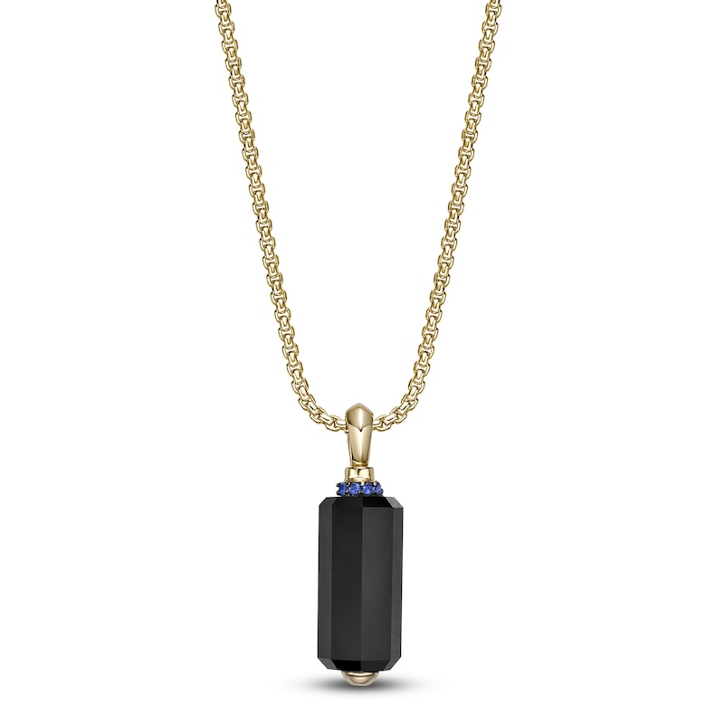 Main Image 1 of Men's Natural Black Onyx & Blue Lab-Created Sapphire Necklace Yellow Ion-Plated Sterling Silver 24&quot;