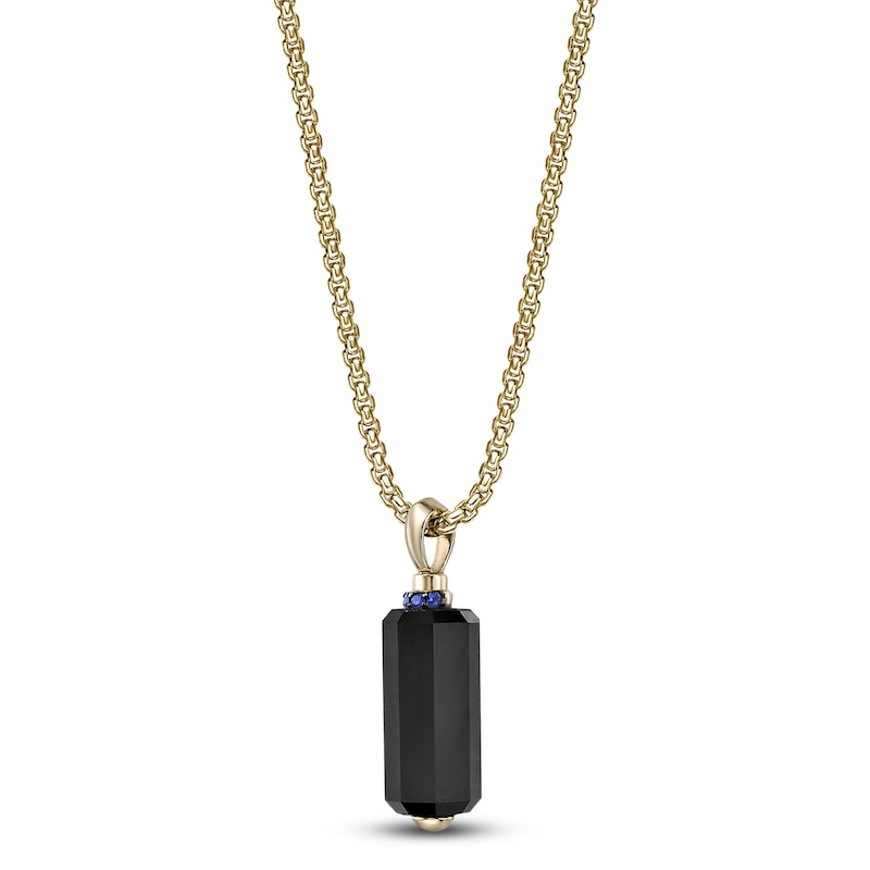 Main Image 2 of Men's Natural Black Onyx & Blue Lab-Created Sapphire Necklace Yellow Ion-Plated Sterling Silver 24&quot;