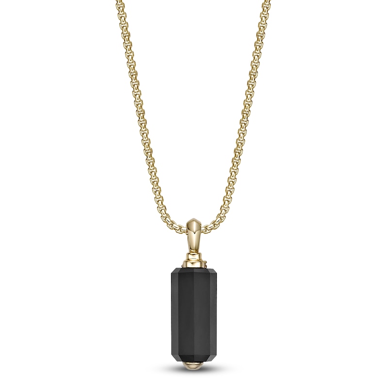 Main Image 3 of Men's Natural Black Onyx & Blue Lab-Created Sapphire Necklace Yellow Ion-Plated Sterling Silver 24&quot;