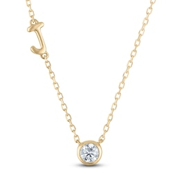 Diamond Bezel-Set Solitaire & Initial Necklace 1/4 ct tw 14K Yellow Gold 18&quot;