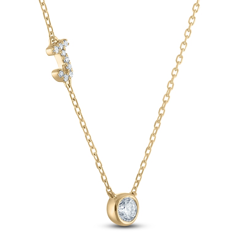 Main Image 2 of Diamond Bezel-Set Solitaire & Initial Necklace 1/3 ct tw 14K Yellow Gold 18&quot;