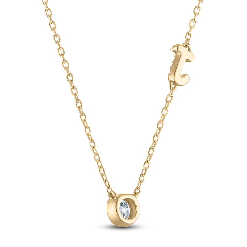 Main Image 3 of Diamond Bezel-Set Solitaire & Initial Necklace 1/3 ct tw 14K Yellow Gold 18&quot;