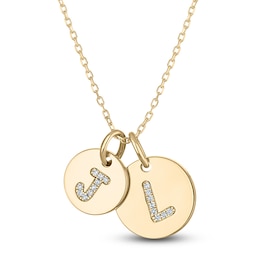 Diamond Initial 2 Disc Necklace 1/20 ct tw 14K Yellow Gold 18&quot;