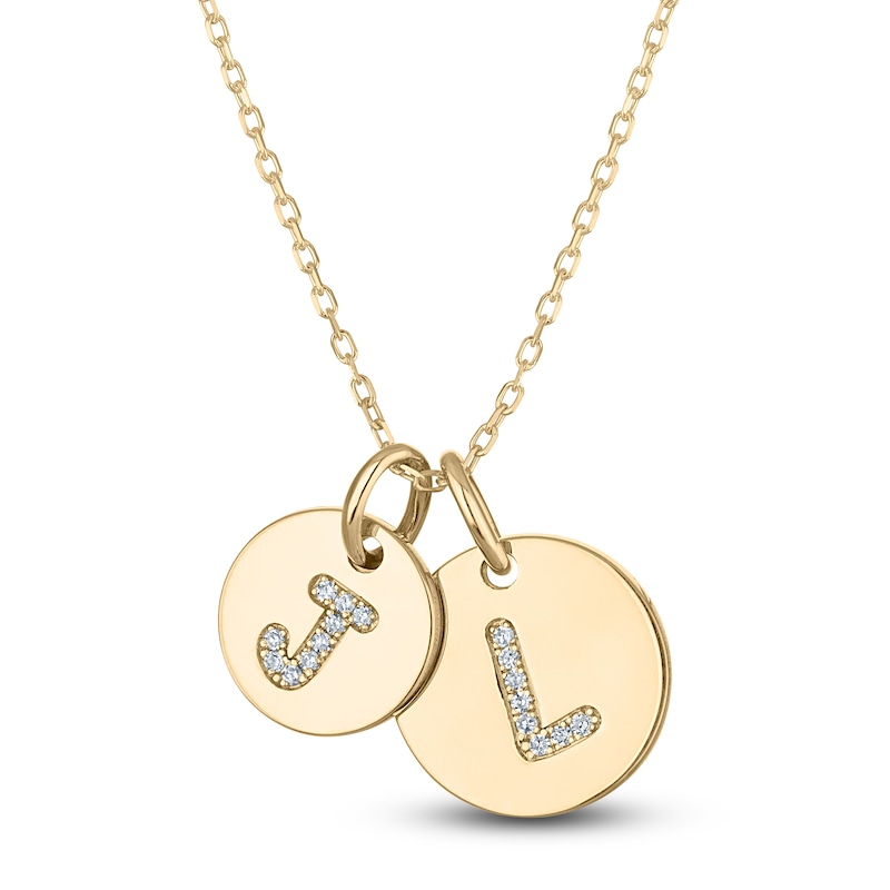 Diamond Initial 2 Disc Necklace 1/20 ct tw 14K Yellow Gold 18"