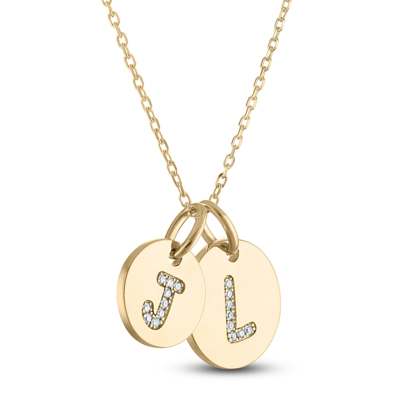 Diamond Initial 2 Disc Necklace 1/20 ct tw 14K Yellow Gold 18"