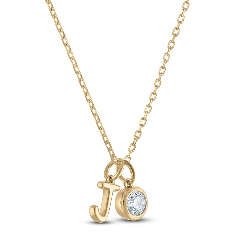 Diamond Bezel-Set Solitaire & Initial Charm Necklace 1/4 ct tw 14K Yellow Gold 18"