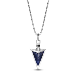 Men's Natural Sodalite Arrowhead Necklace Sterling Silver 24&quot;