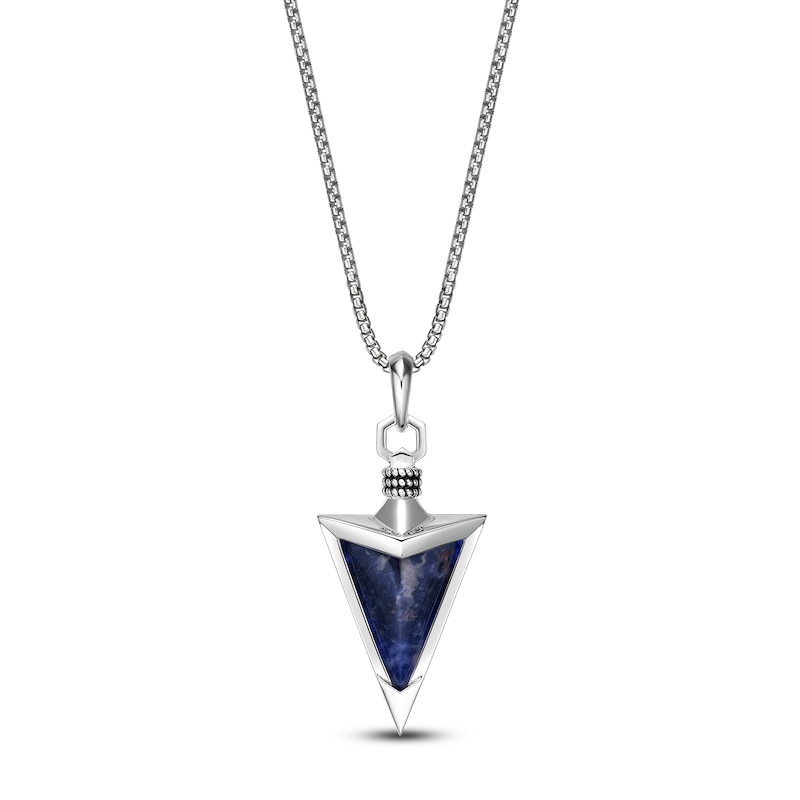 Main Image 1 of Men's Natural Sodalite Arrowhead Necklace Sterling Silver 24&quot;