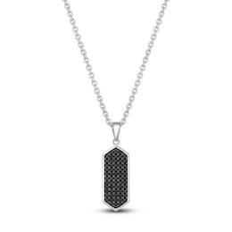 Men's Natural Black Spinel Hexagon Necklace Sterling Silver