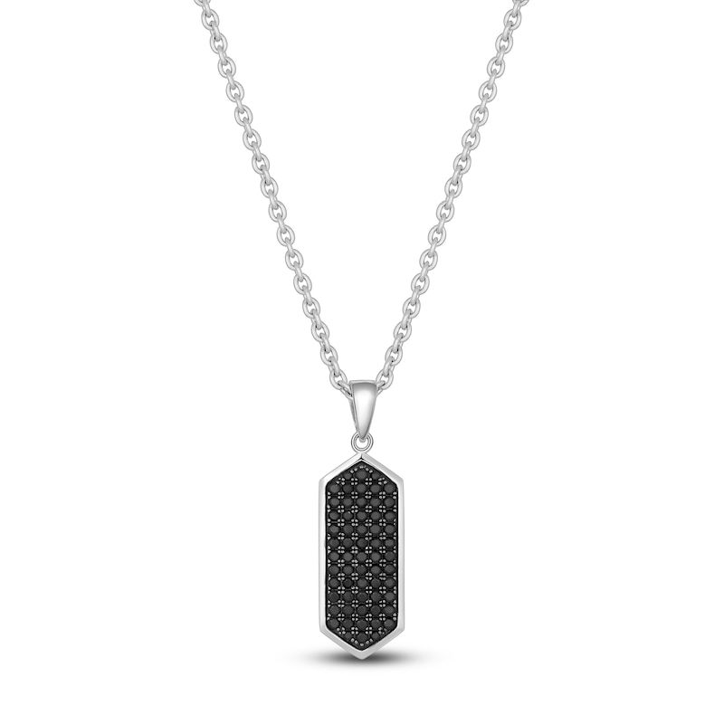 Men's Natural Black Spinel Hexagon Necklace Sterling Silver