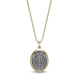 Men's Black Diamond Accent Sculpted Lion Necklace Sterling Silver & 14K Yellow Gold Plating 24&quot;