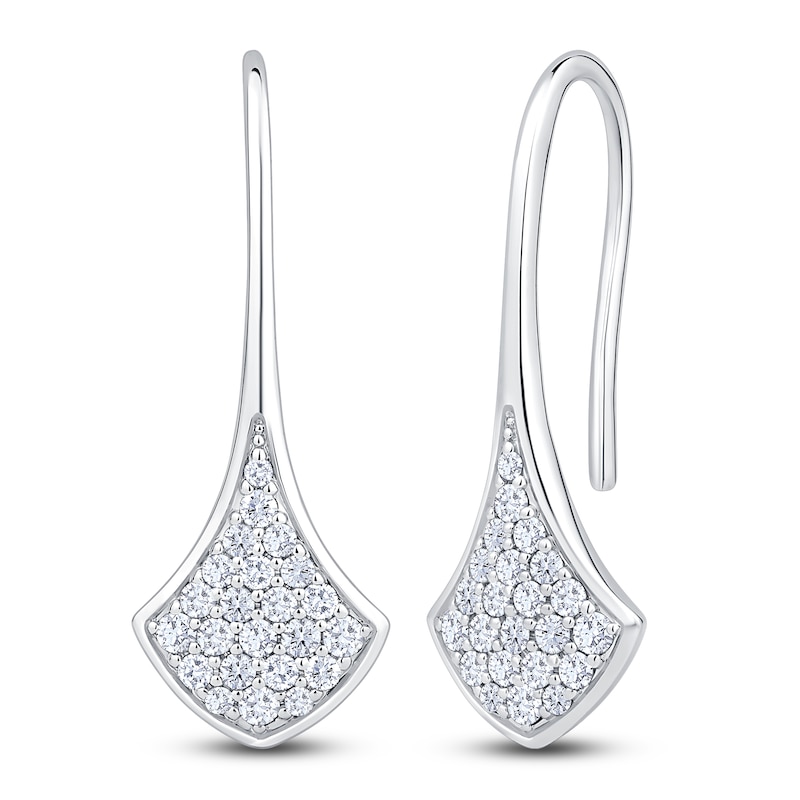 Diamond Pavé-Set Shield Drop Earrings 3/8 ct tw 14K White Gold