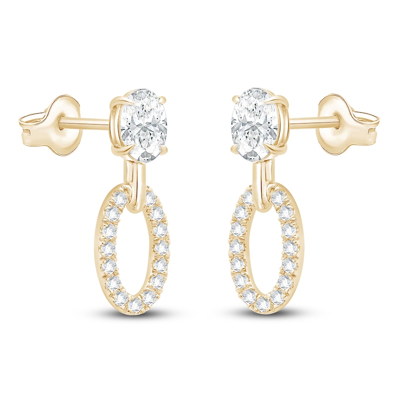 Main Image 2 of Oval-Cut Lab-Created Diamond Doorknocker Earrings 2 ct tw 14K Yellow Gold