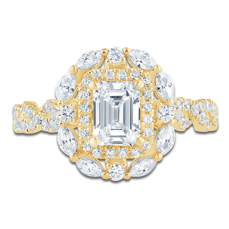 Main Image 3 of Pnina Tornai Emerald-Cut Diamond Halo Engagement Ring 1-1/2 ct tw 14K Yellow Gold