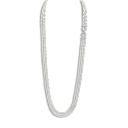 Yoko London Cultured Pearl Three-Strand Necklace With Diamonds 2 ct tw 18K White Gold 32&quot;