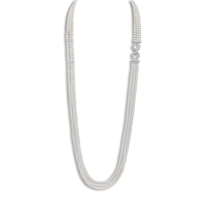 Main Image 1 of Yoko London Cultured Pearl Three-Strand Necklace With Diamonds 2 ct tw 18K White Gold 32&quot;