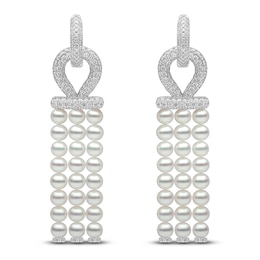 Yoko London Cultured Pearl & Diamond Hoop Drop Earrings 1-3/4 ct tw 18K White Gold