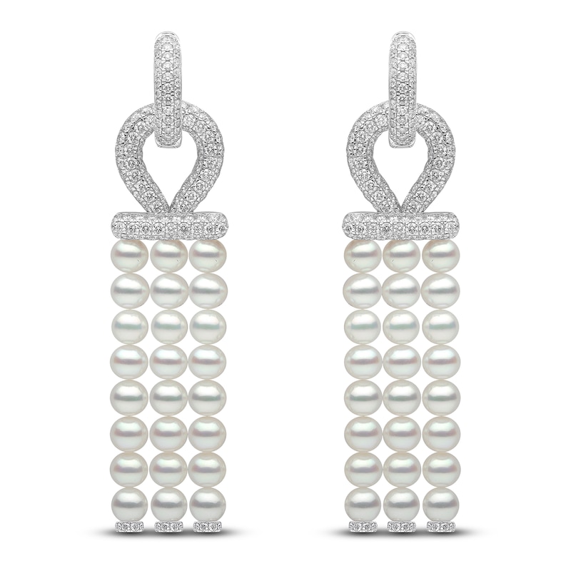 Main Image 1 of Yoko London Cultured Pearl & Diamond Hoop Drop Earrings 1-3/4 ct tw 18K White Gold