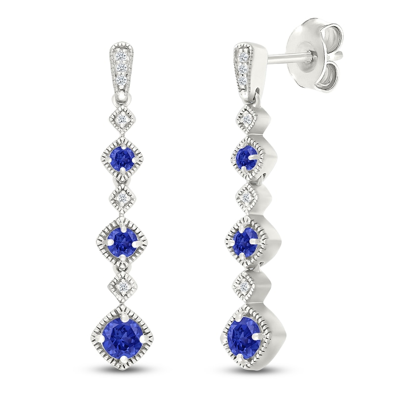 Main Image 2 of Blue Lab-Created Sapphire & Diamond Drop Earrings 1/20 ct tw Sterling Silver