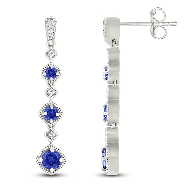 Main Image 3 of Blue Lab-Created Sapphire & Diamond Drop Earrings 1/20 ct tw Sterling Silver