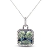 Thumbnail Image 1 of Jared Atelier Square-Cut Natural Green Quartz & Certified Diamond Halo Necklace 5/8 ct tw 14K White Gold 19&quot;