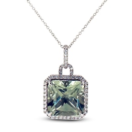 Jared Atelier Square-Cut Natural Green Quartz & Certified Diamond Halo Necklace 5/8 ct tw 14K White Gold 19&quot;