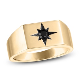 Men's Black Diamond Star Ring 1/5 ct tw 10K Yellow Gold