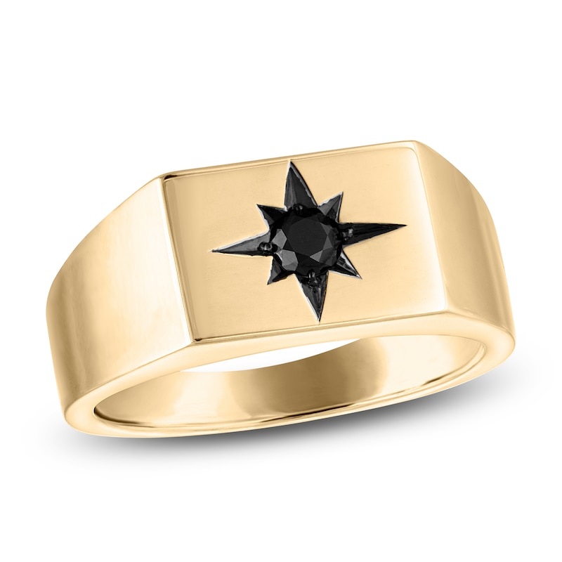 Main Image 1 of Men's Black Diamond Star Ring 1/5 ct tw 10K Yellow Gold