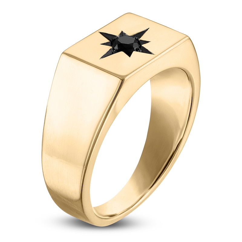 Main Image 2 of Men's Black Diamond Star Ring 1/5 ct tw 10K Yellow Gold