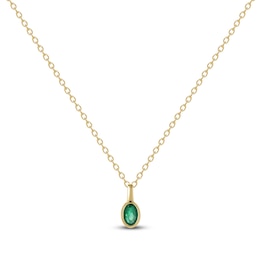 Oval-Cut Natural Emerald Bezel-Set Solitaire Necklace 14K Yellow Gold 17&quot;