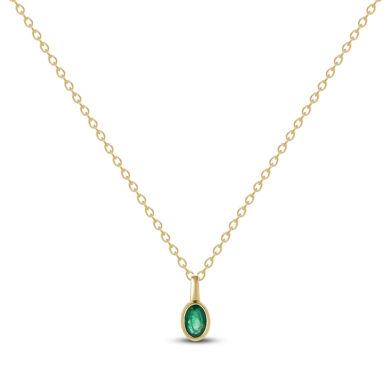 Main Image 1 of Oval-Cut Natural Emerald Bezel-Set Solitaire Necklace 14K Yellow Gold 17&quot;