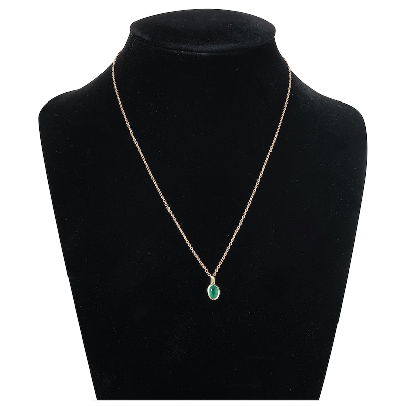 Main Image 3 of Oval-Cut Natural Emerald Bezel-Set Solitaire Necklace 14K Yellow Gold 17&quot;