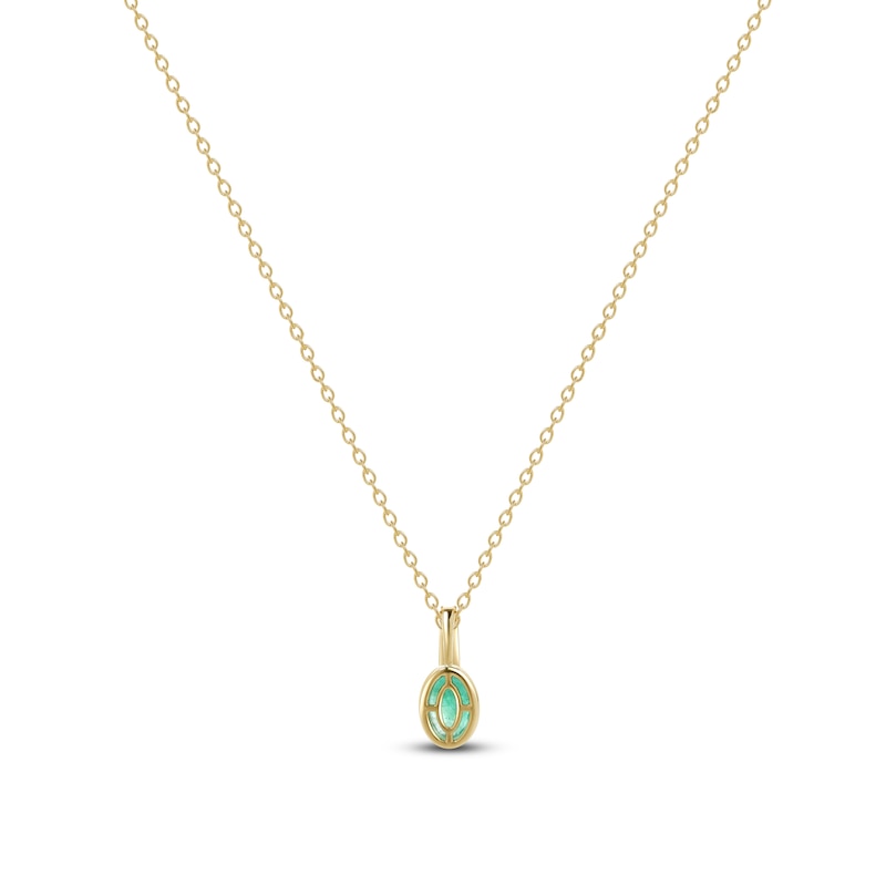 Main Image 5 of Oval-Cut Natural Emerald Bezel-Set Solitaire Necklace 14K Yellow Gold 17&quot;