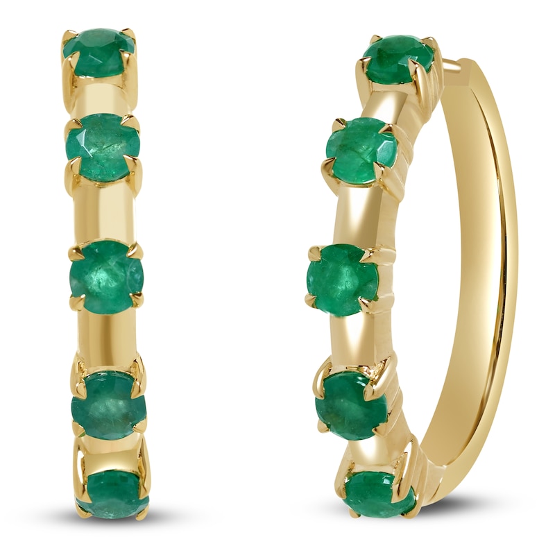 Main Image 2 of Natural Emerald Hoop Earrings 14K Yellow Gold